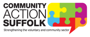 OMMUNITY ACTION SUFFOLK Logo text with Jigsaw parts interlocking in different colours