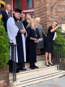 Picture showing officials making ready on Proclamation day at Eye Town Hall
