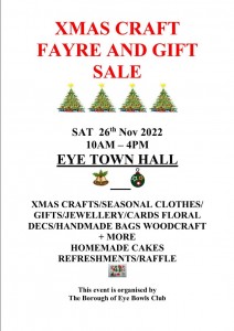 Christmas Craft Fayre and Gift Sale at Eye Town Hall 24th November