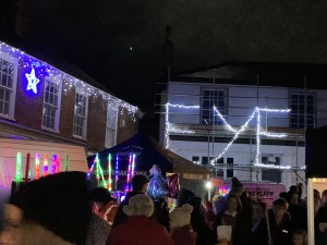 Eye Town Lights up for Christmas and New Year 2023 lights spell out EYE in the night sky