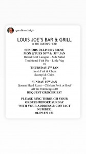 Food Delivery for Senior Eye residents call 01379870153 to order