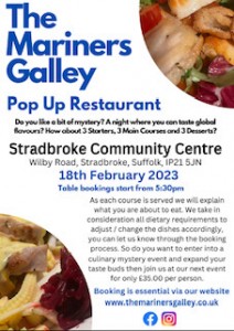 The Mariners Galley, Pop Up Restaurant Strabroke Community Centre February 18th 2023
