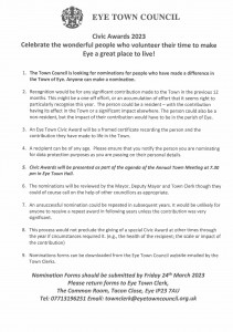 Eye Town Civic Awards 2023 add you nomination to the list