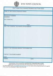 Eye Town Civic Awards entry form for 2023